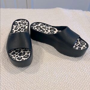 Lemon Jelly’s  Enyd Black Slide with Animal Print Sole, Womens